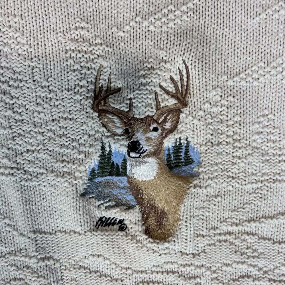 Vtg Shenandoah Sweater Chunky Buck Deer Embroidery Hunting Outdoor XLT 90's USA